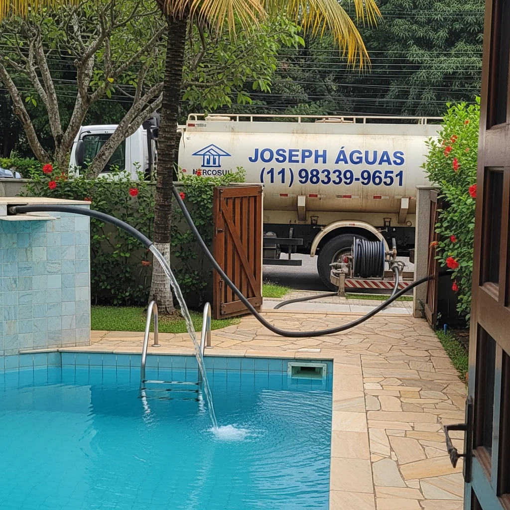 Enchimento de piscina com caminhão pipa na Vila Leopoldina SP